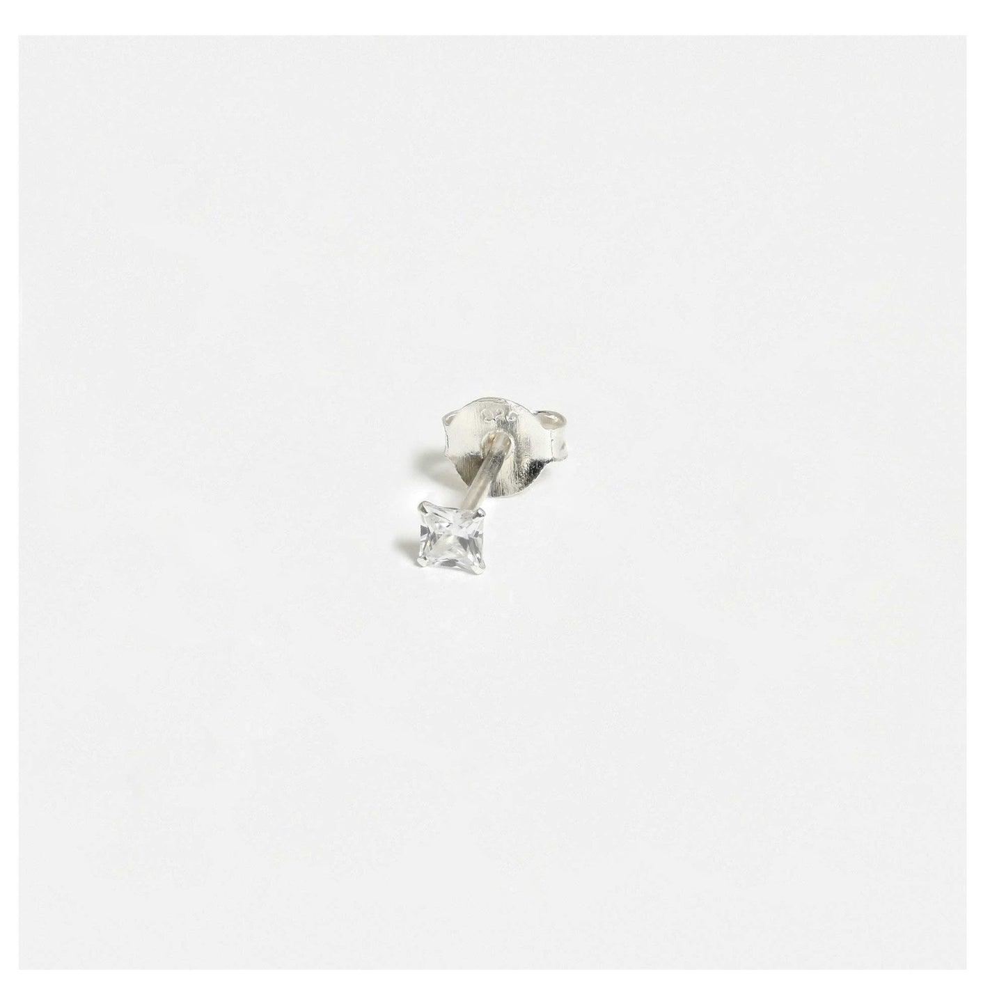 Silver Square Clear CZ Ear Studs 2 - 6mm