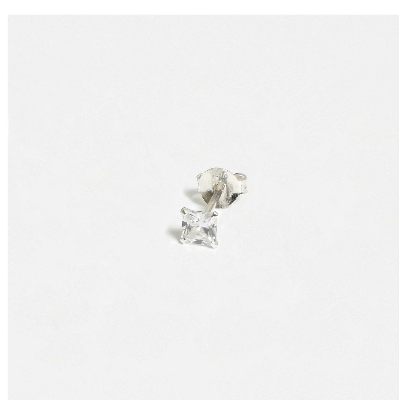 Silver Square Clear CZ Ear Studs 2 - 6mm