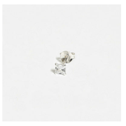 Silver Square Clear CZ Ear Studs 2 - 6mm