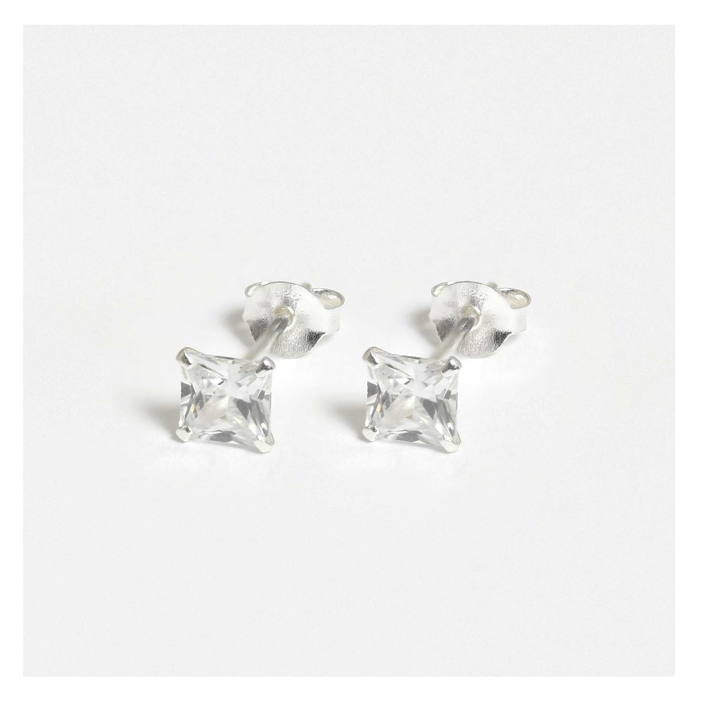 Silver Square Clear CZ Ear Studs 2 - 6mm