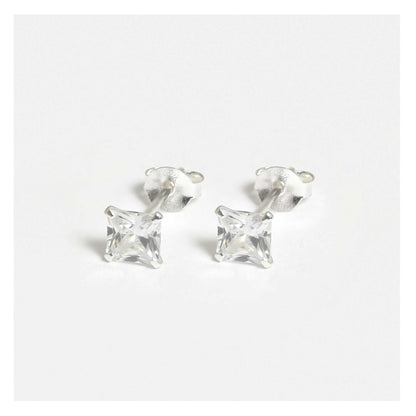 Silver Square Clear CZ Ear Studs 2 - 6mm