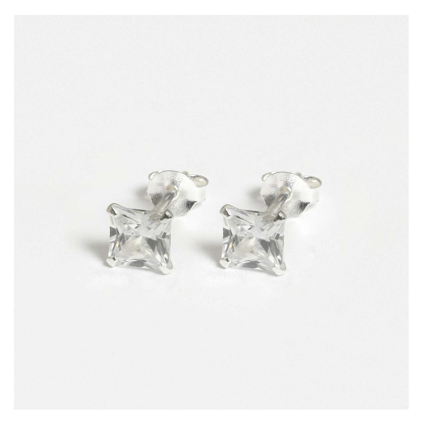 Silver Square Clear CZ Ear Studs 2 - 6mm