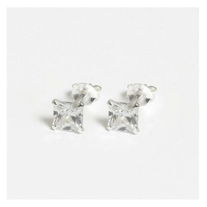 Silver Square Clear CZ Ear Studs 2 - 6mm