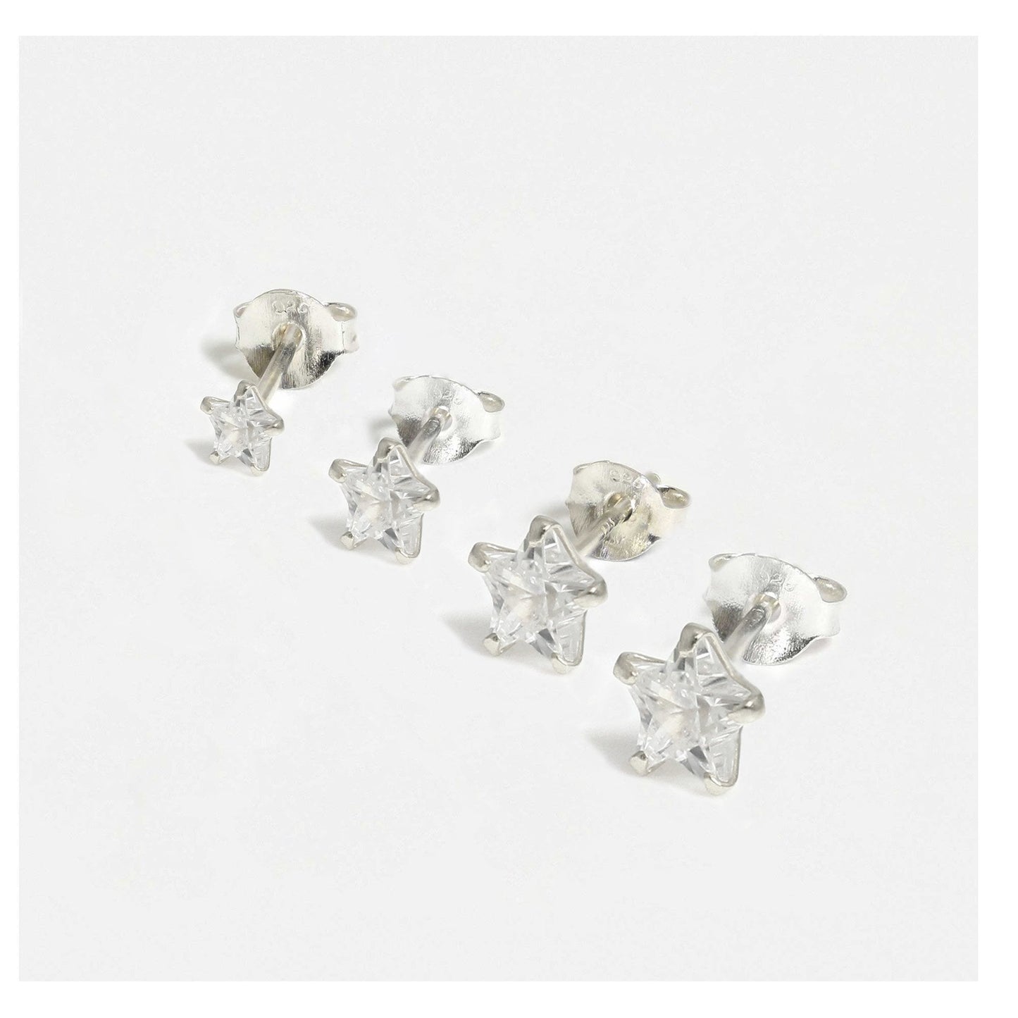 Silver Star Clear CZ Ear Studs 3 - 6mm