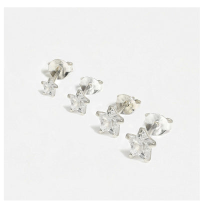 Silver Star Clear CZ Ear Studs 3 - 6mm