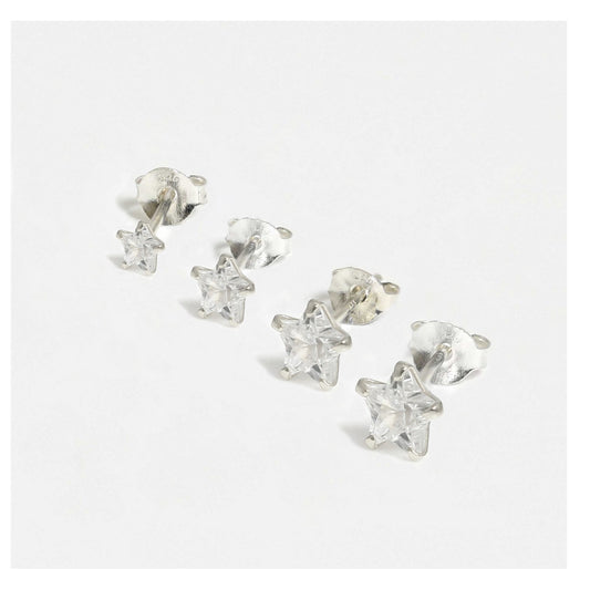 Silver Star Clear CZ Ear Studs 3 - 6mm
