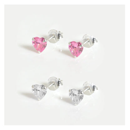Silver CZ Heart Ear Studs 4 - 6mm