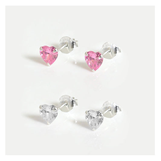 Silver CZ Heart Ear Studs 4 - 6mm