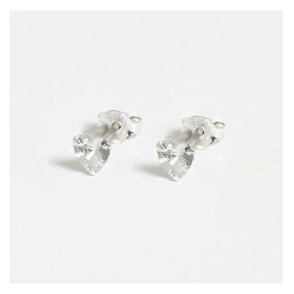 Silver CZ Heart Ear Studs 4 - 6mm