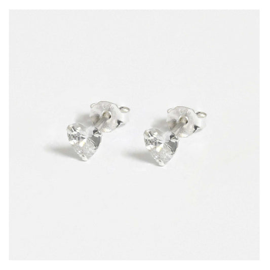 Silver CZ Heart Ear Studs 4 - 6mm
