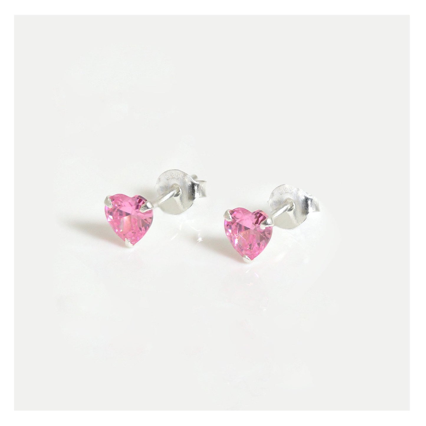 Silver CZ Heart Ear Studs 4 - 6mm