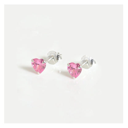 Silver CZ Heart Ear Studs 4 - 6mm