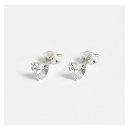Silver CZ Heart Ear Studs 4 - 6mm