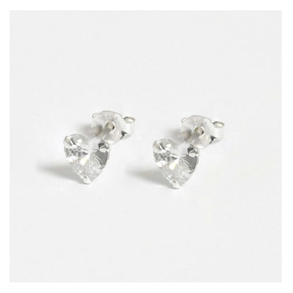 Silver CZ Heart Ear Studs 4 - 6mm