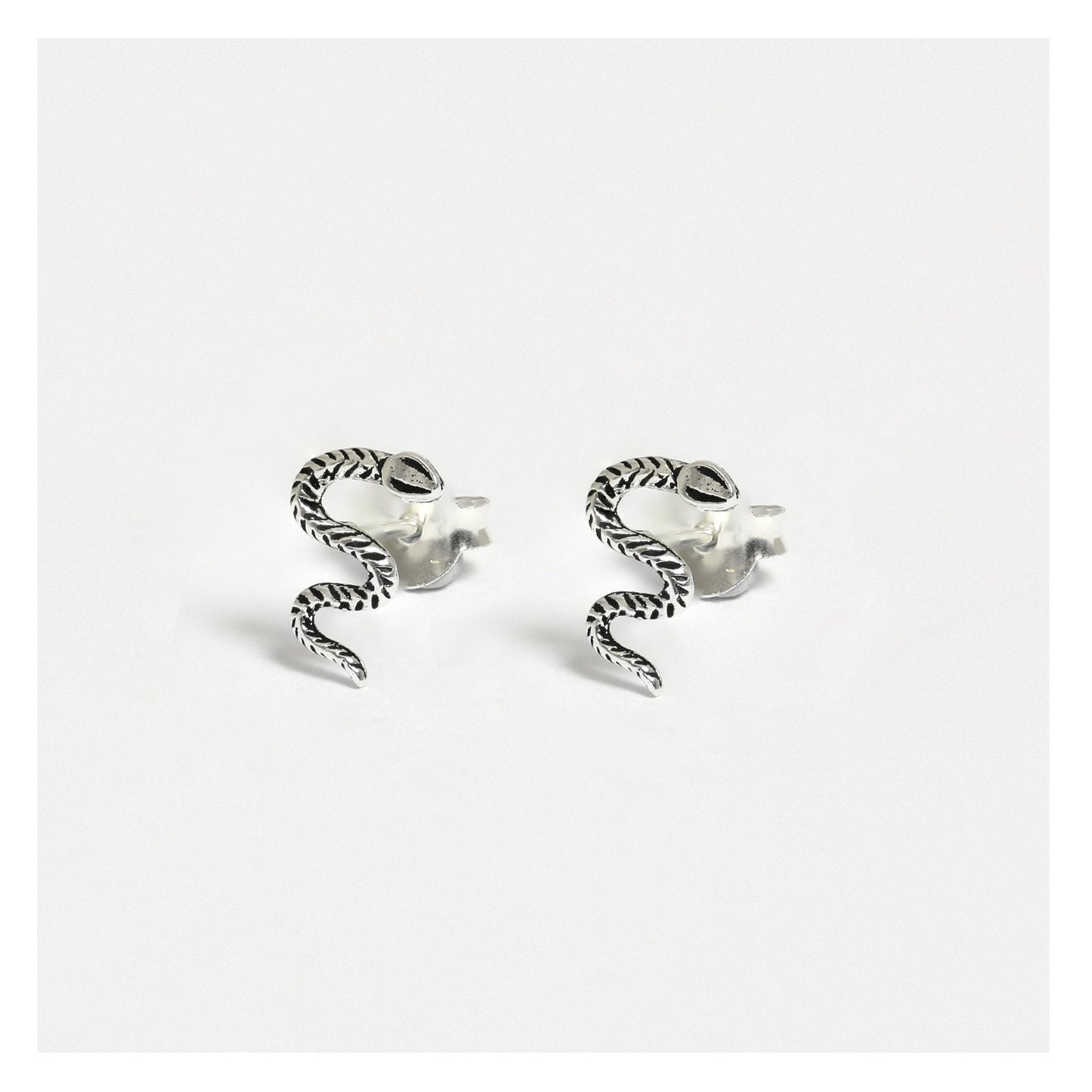 Silver Wavy Snake Stud Earrings