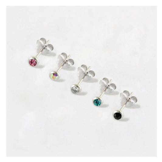 Silver Teeny Gem Ear Studs - 3mm