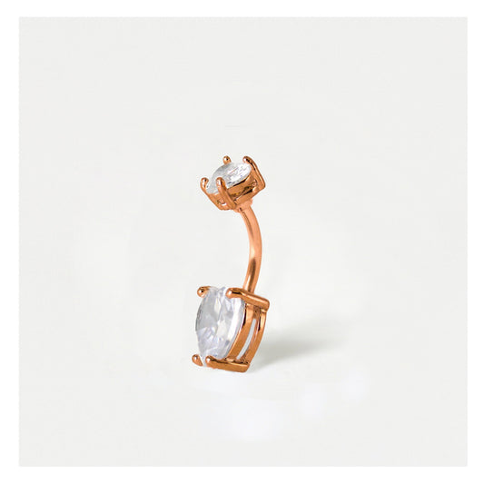 Rose Gold Double Heart Belly Bar