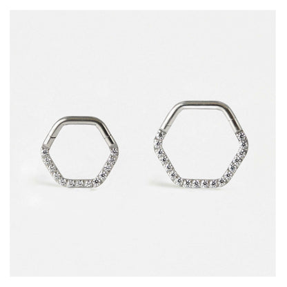 Steel Hex Jewelled Hinged Segment Ring - 1.2mm