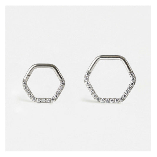 Steel Hex Jewelled Hinged Segment Ring - 1.2mm