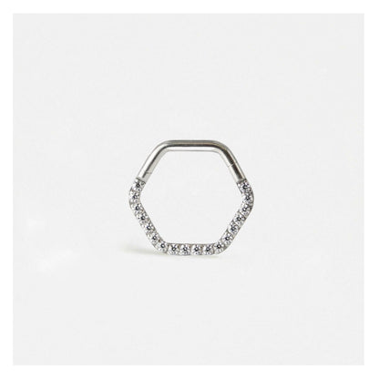 Steel Hex Jewelled Hinged Segment Ring - 1.2mm