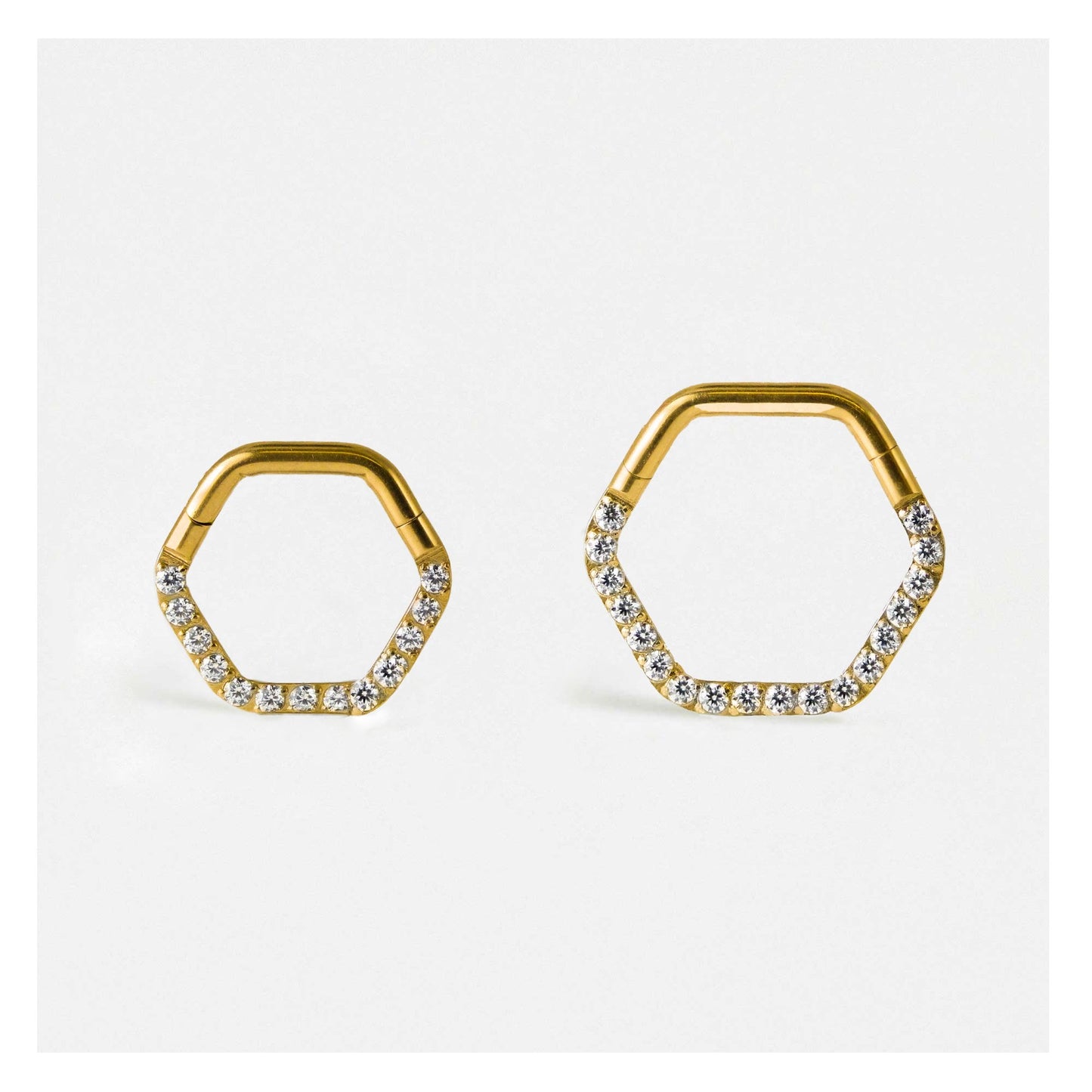 Gold PVD Steel Hex Jewelled Hinged Segment Ring - 1.2mm