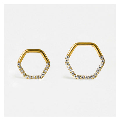 Gold PVD Steel Hex Jewelled Hinged Segment Ring - 1.2mm