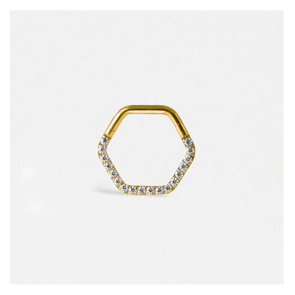 Gold PVD Steel Hex Jewelled Hinged Segment Ring - 1.2mm