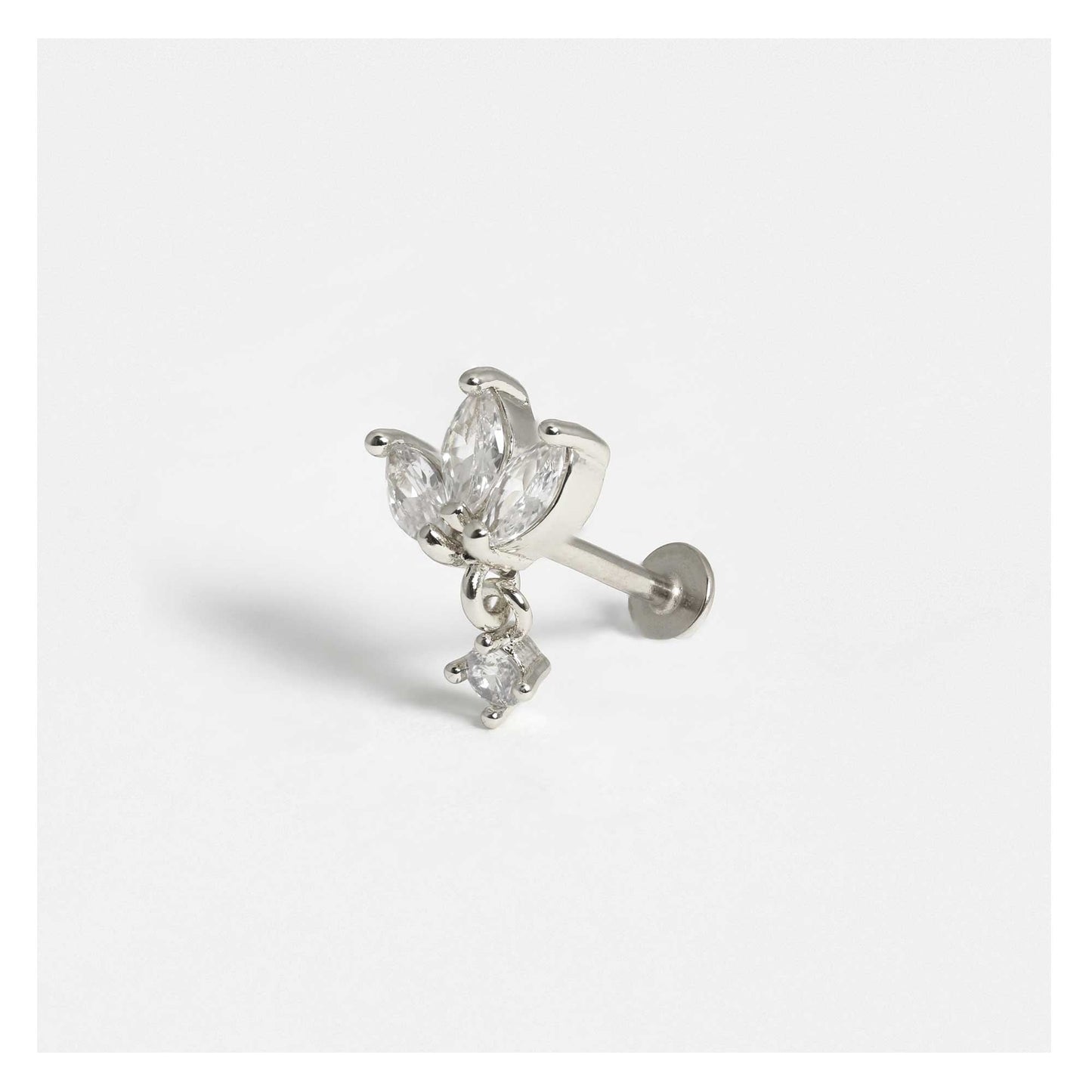Steel Lotus Labret with Floating Gem Charm - Internally Threaded