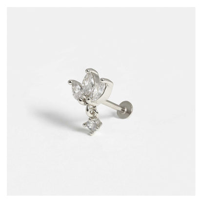 Steel Lotus Labret with Floating Gem Charm - Internally Threaded
