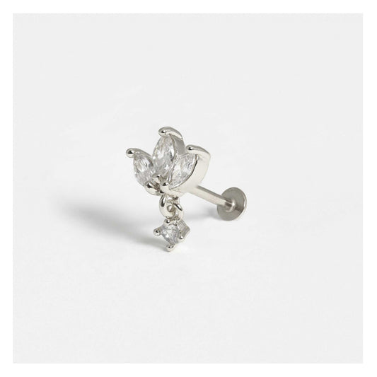Steel Lotus Labret with Floating Gem Charm - Internally Threaded