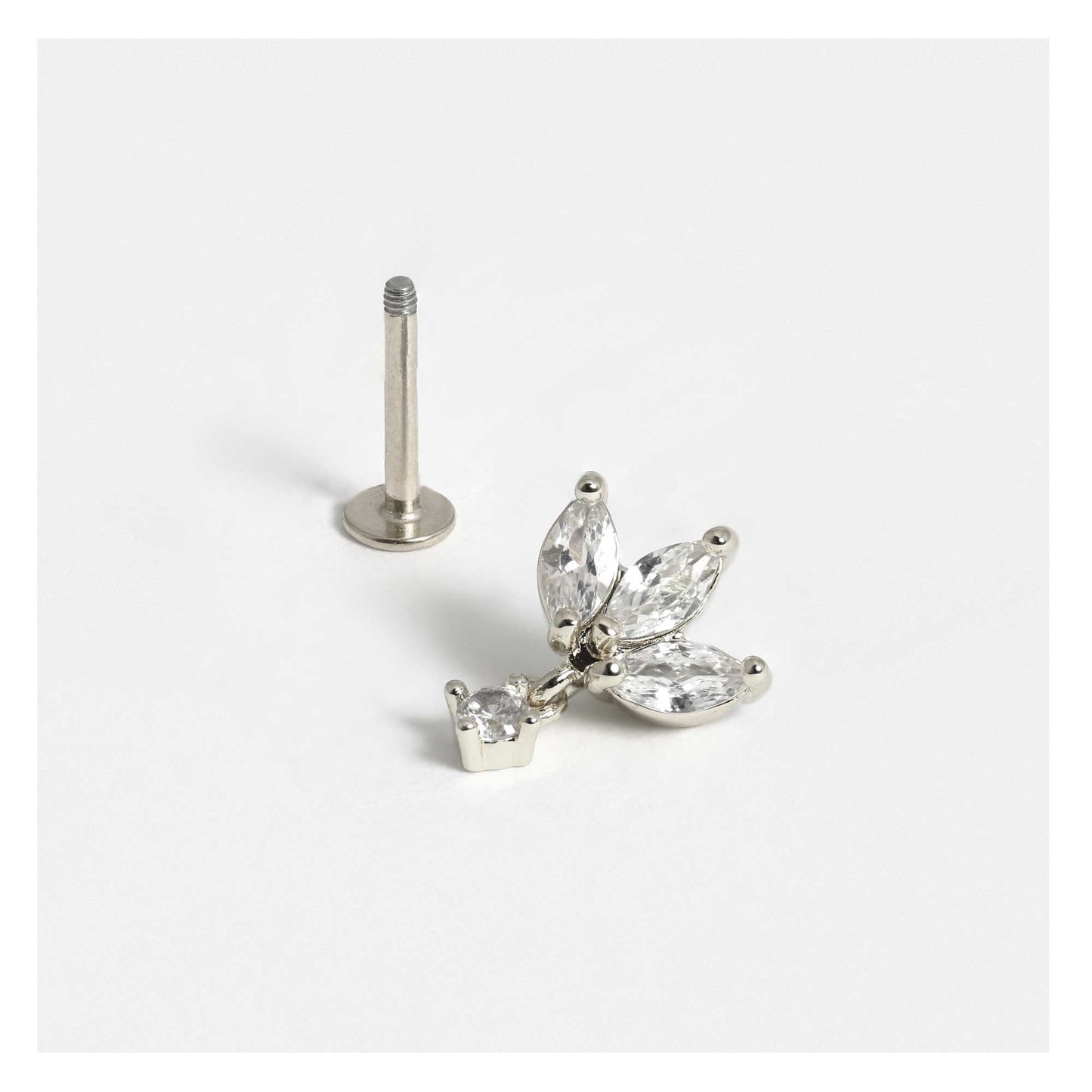Steel Lotus Labret with Floating Gem Charm - Internally Threaded