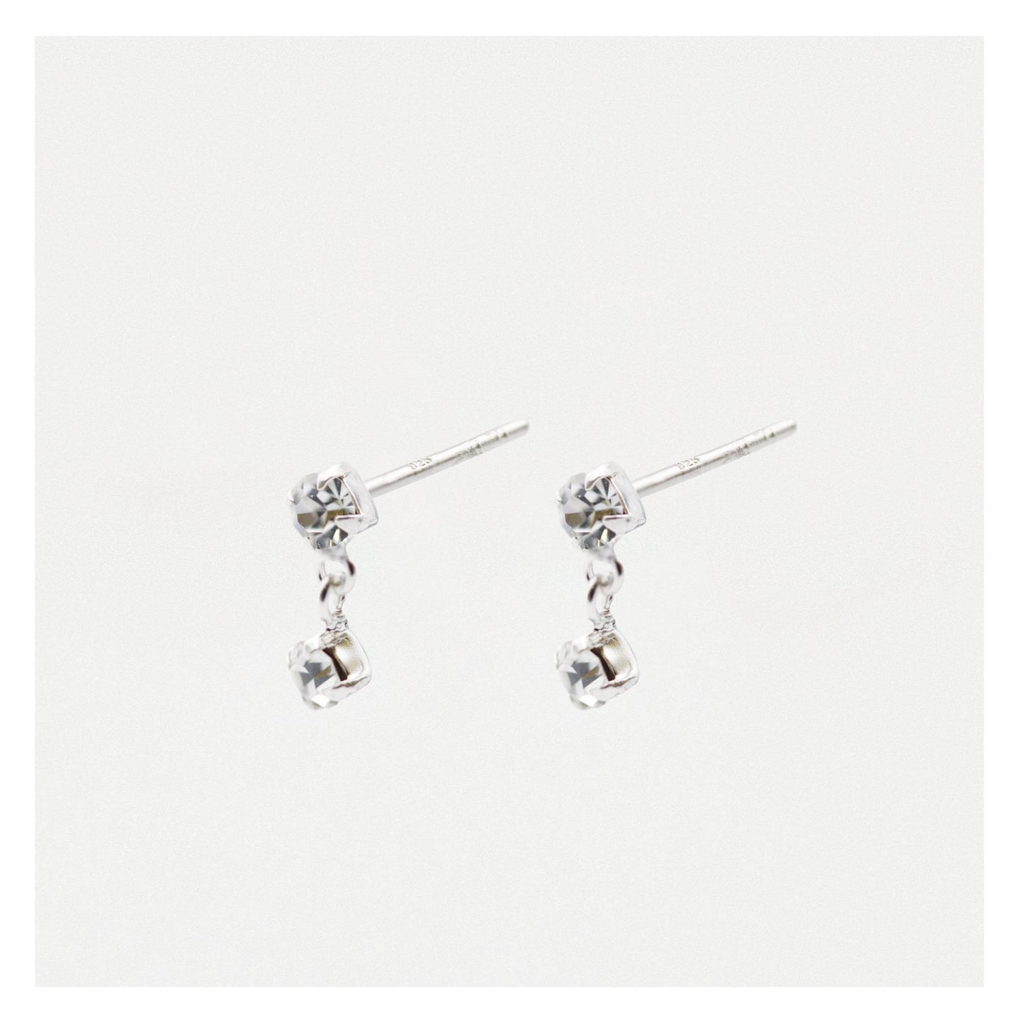 Silver Crystal Drop Ear Studs