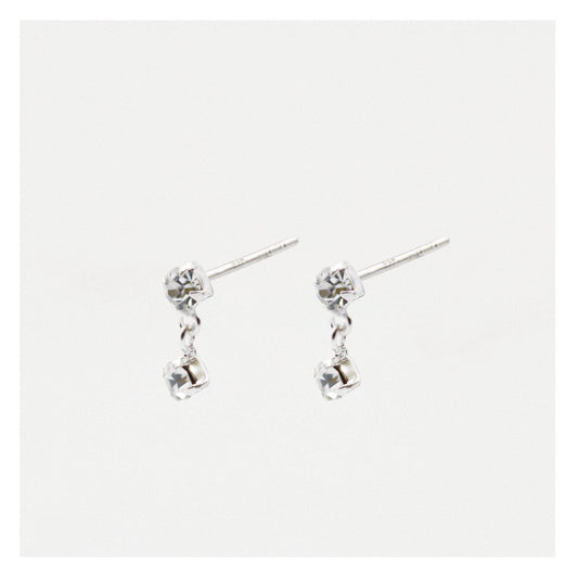 Silver Crystal Drop Ear Studs