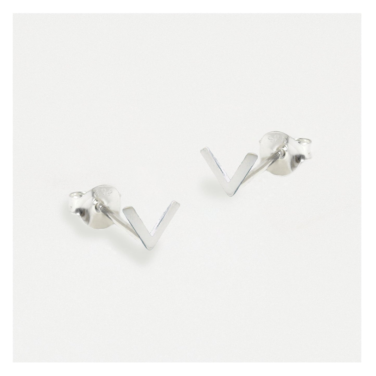 Silver Chevron V Ear Studs