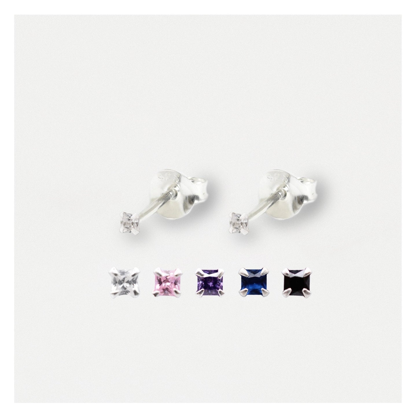 Boxed Silver Square Staple Ear Studs - 2mm