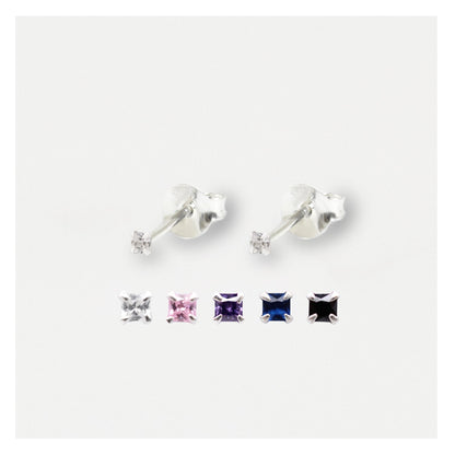 Boxed Silver Square Staple Ear Studs - 2mm
