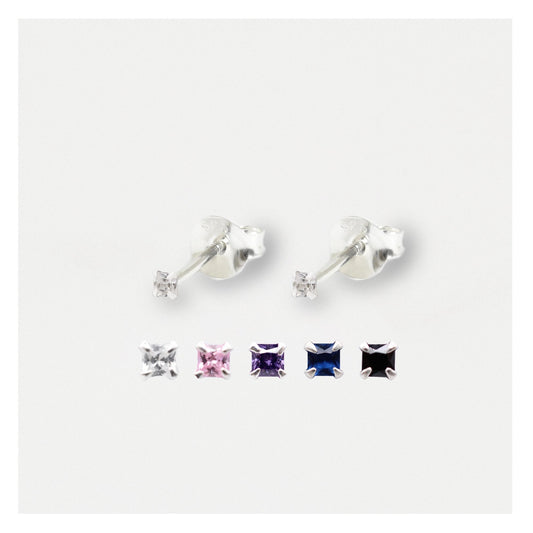 Boxed Silver Square Staple Ear Studs - 2mm