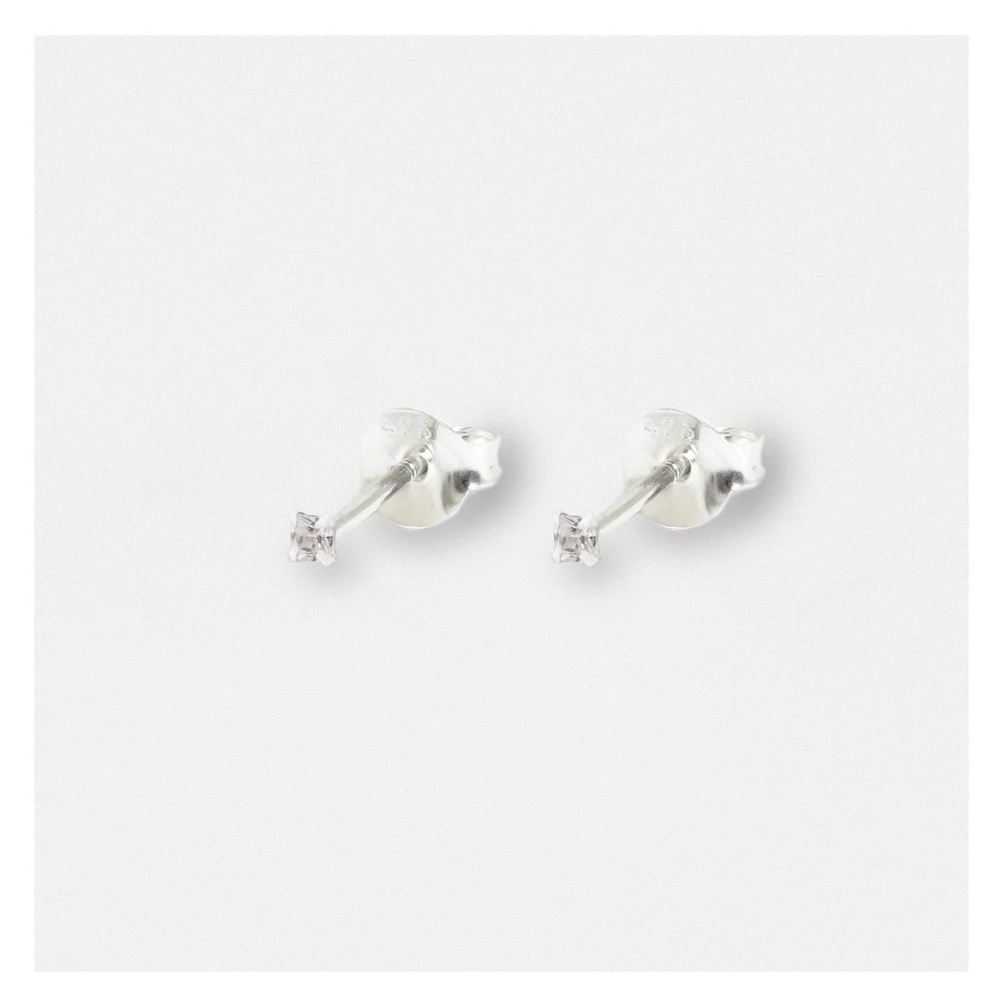 Boxed Silver Square Staple Ear Studs - 2mm