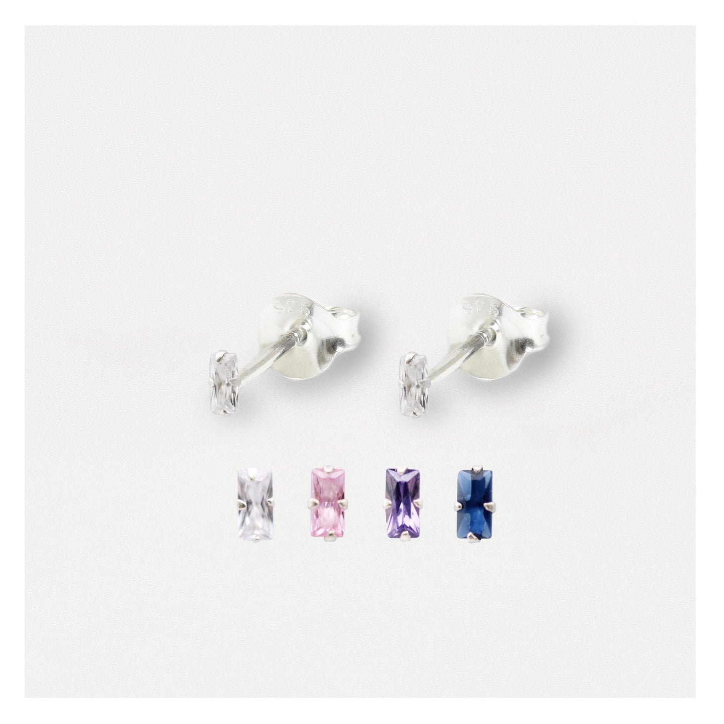 Silver Baguette Stud Earrings