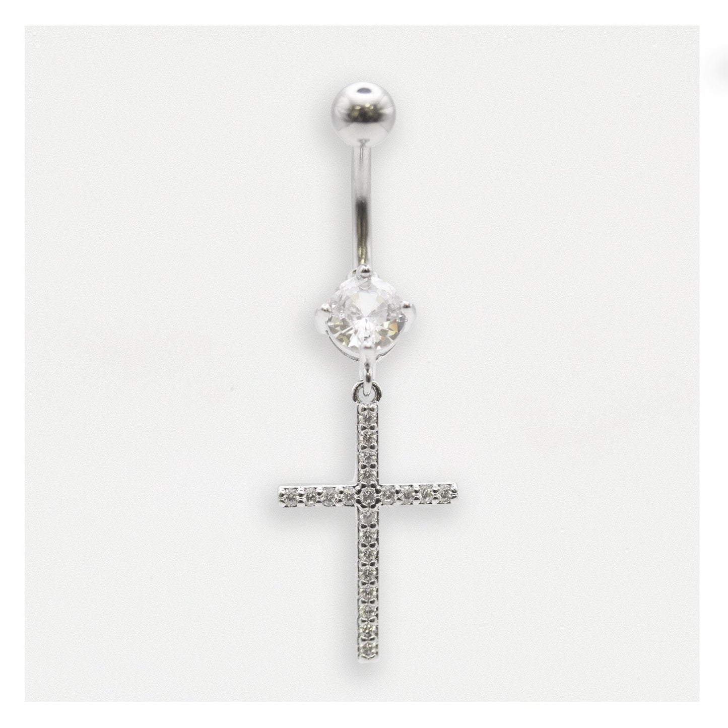Steel Crystal Cross Belly Bar