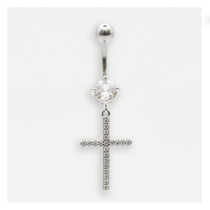 Steel Crystal Cross Belly Bar