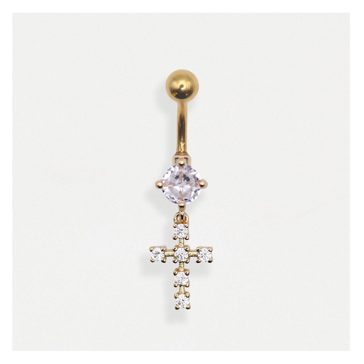 PVD Gold Steel Byzantine Cross Belly Bar