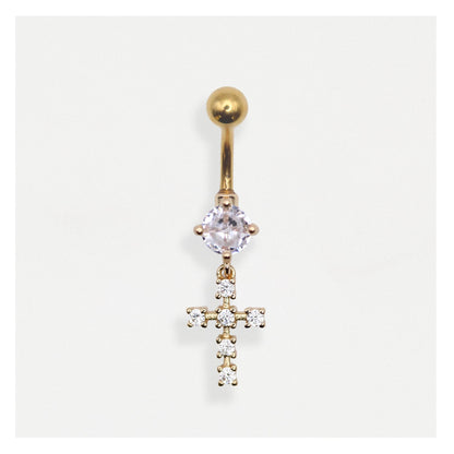 PVD Gold Steel Byzantine Cross Belly Bar