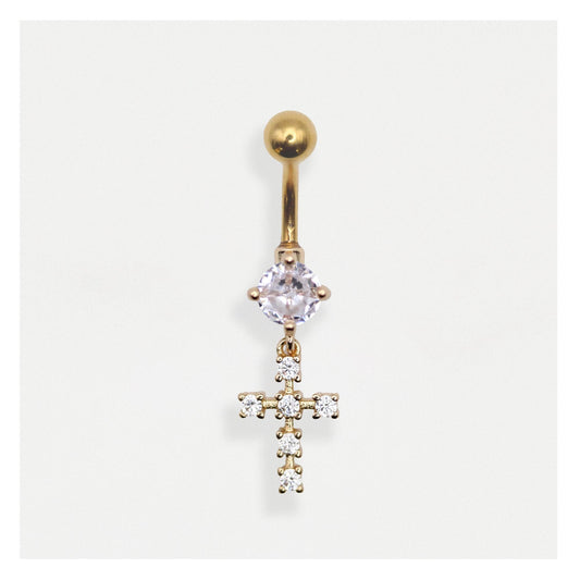 PVD Gold Steel Byzantine Cross Belly Bar