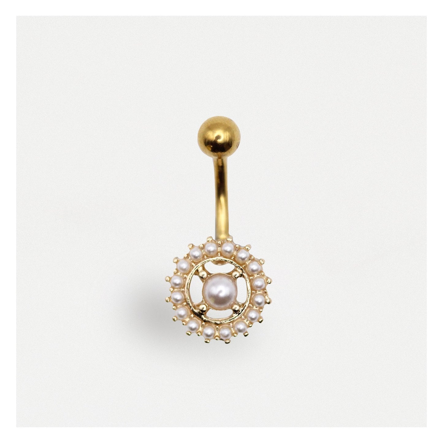 PVD Gold Steel Pearl Paradise Belly Bar