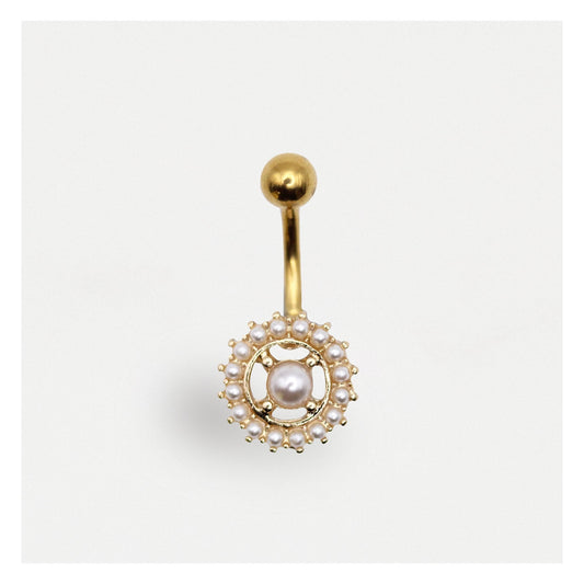 PVD Gold Steel Pearl Paradise Belly Bar
