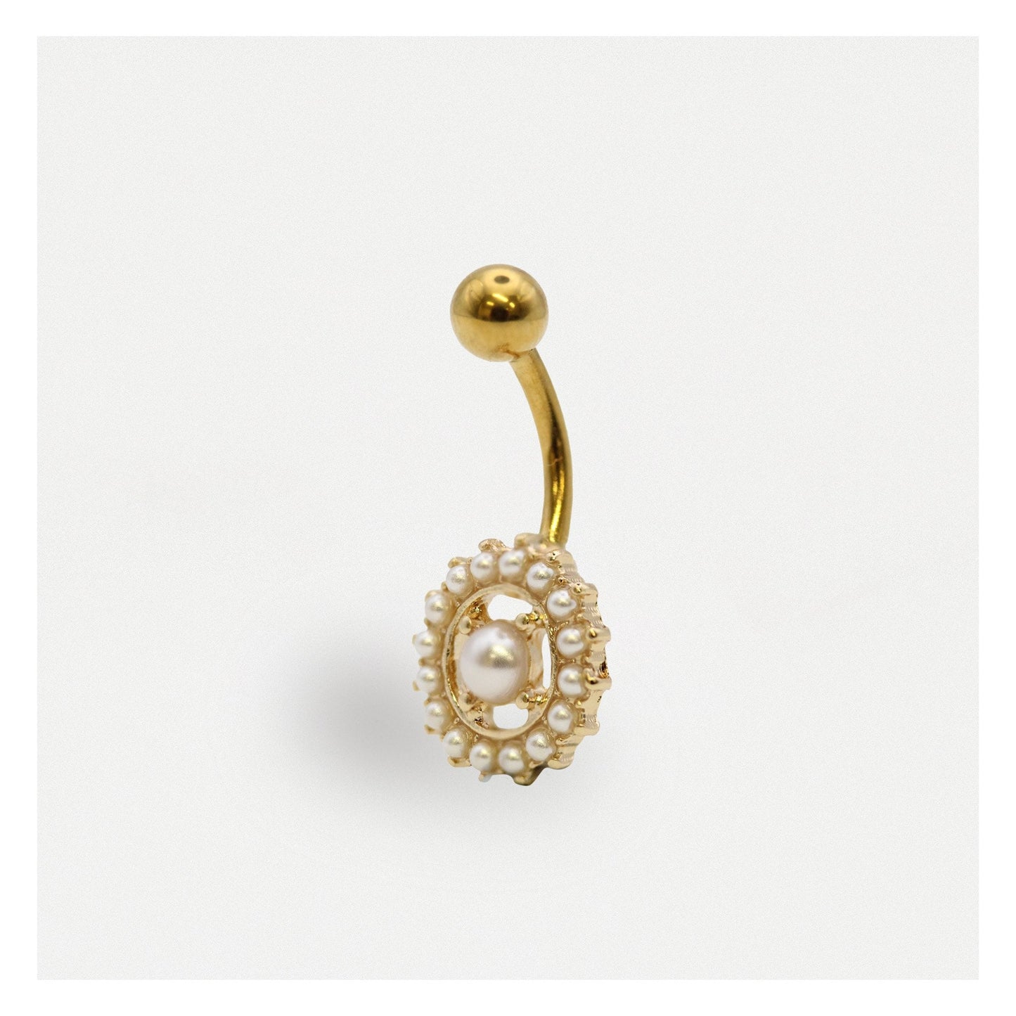 PVD Gold Steel Pearl Paradise Belly Bar