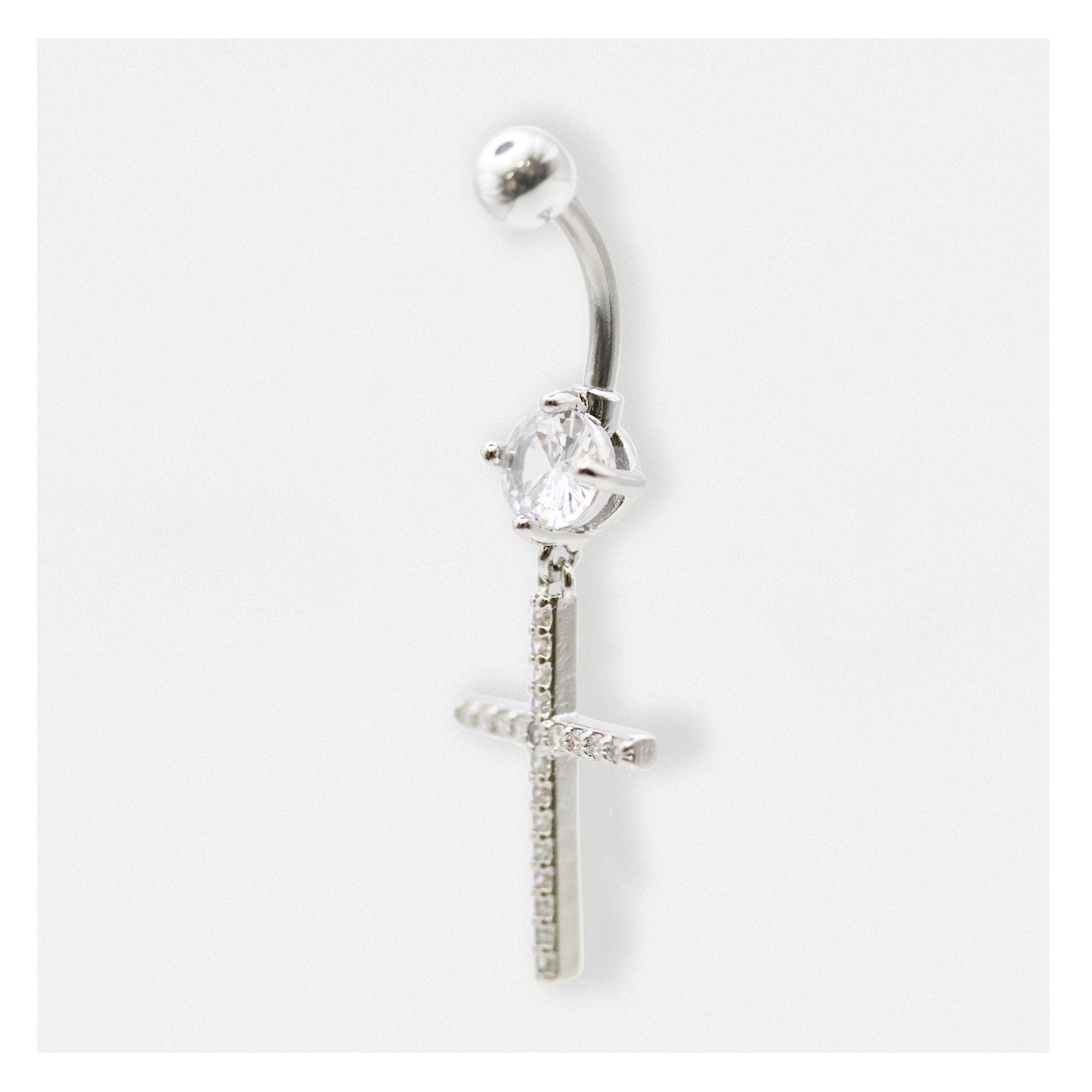 Steel Crystal Cross Belly Bar