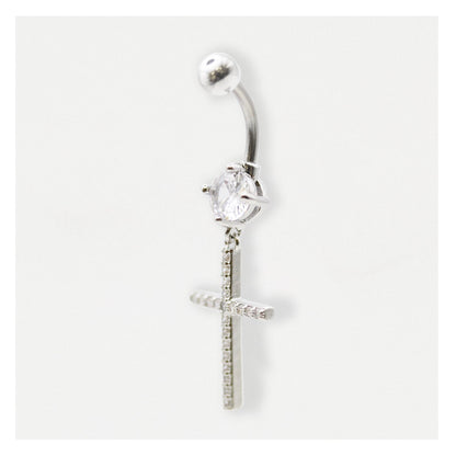 Steel Crystal Cross Belly Bar