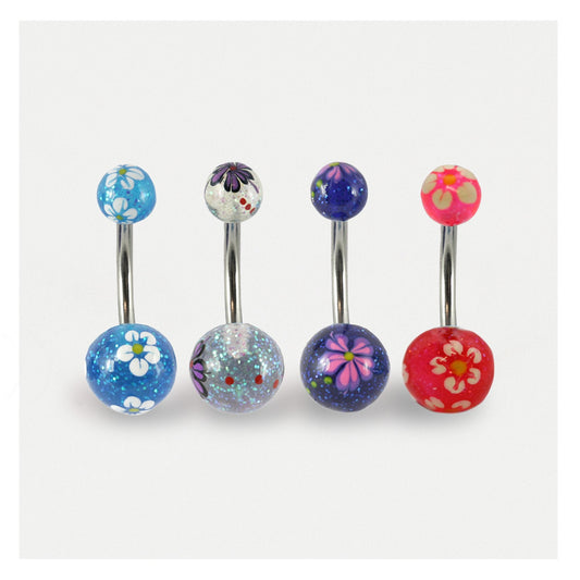 Glittery Flower Belly Bar